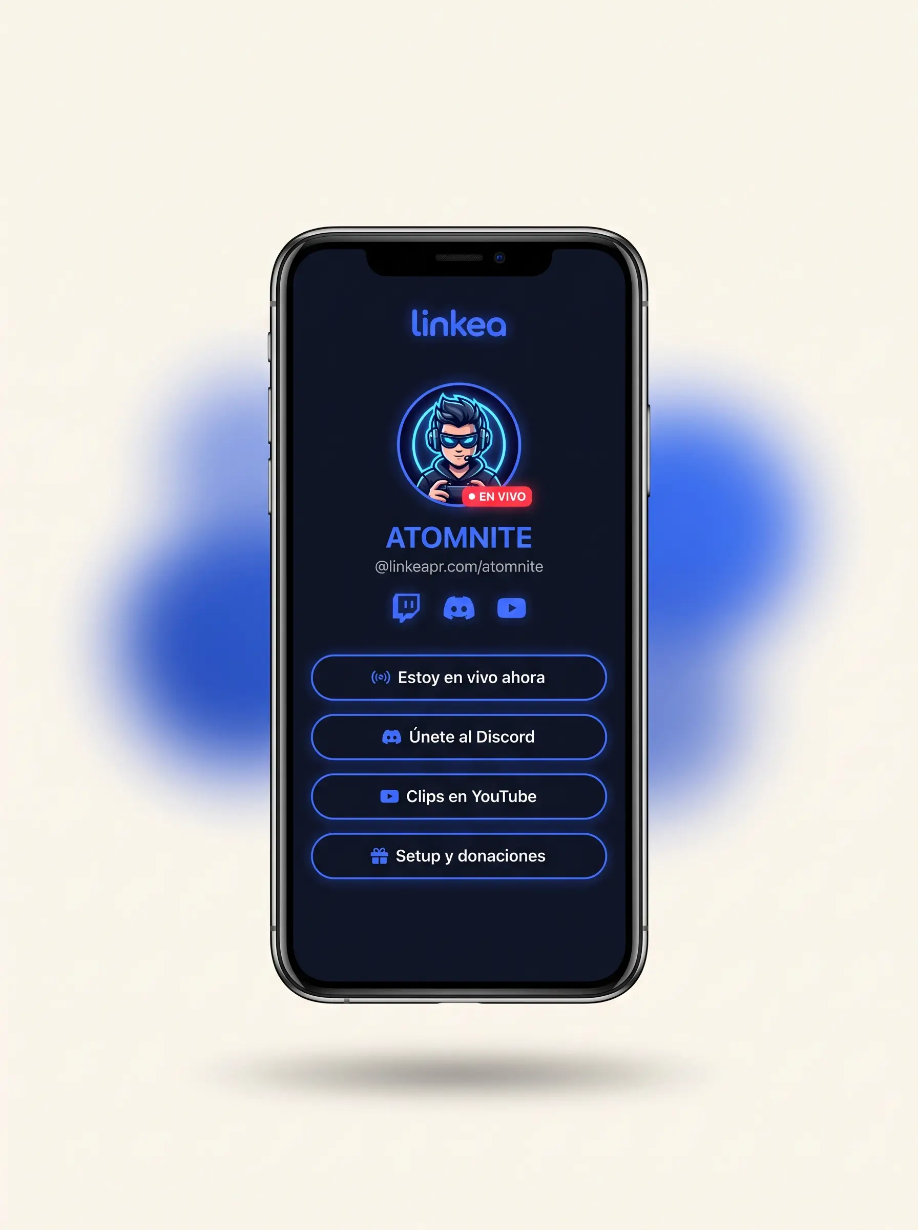 Perfil de Linkea de ATOMNITE (Gamer) en un teléfono