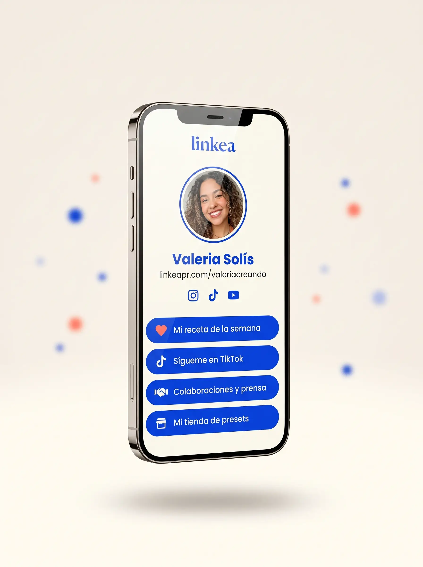 Perfil de Linkea de Valeria Solís (Creador) en un teléfono